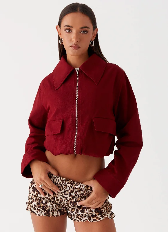 Price Smash Right Direction Oversized Bomber Jacket - Deep Red