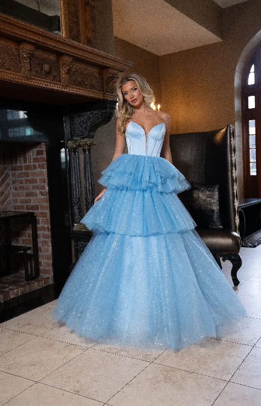 Massive Deals Rachel Allan 70876 Glitter Long Tiered Ball Gown Formal Prom Dress