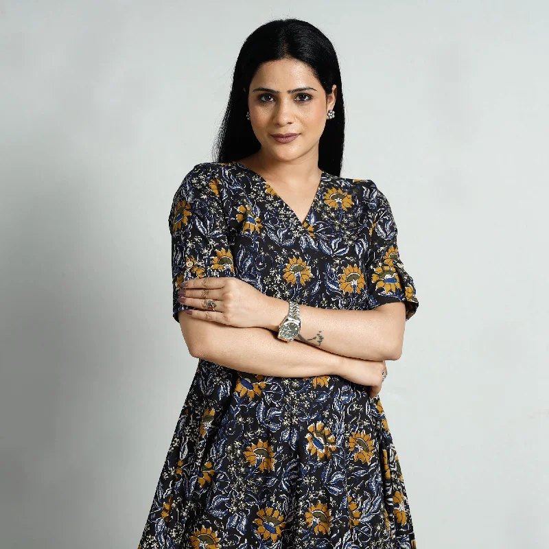 Buy More, Save More Black - Bagru Block Printed Cotton Flared Dress