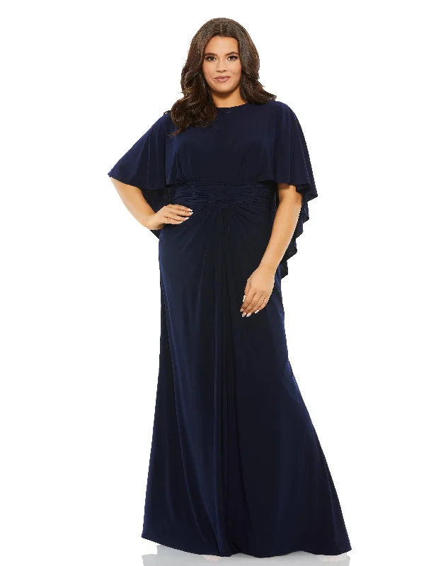 Special Price Mac Duggal 67929 Fabulouss Plus Size Long Cape Sleeve Dress