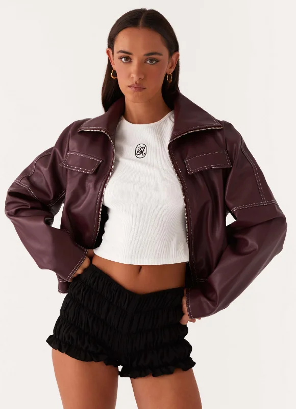Referral Discount Meant To Be PU Boxy Jacket - Wine