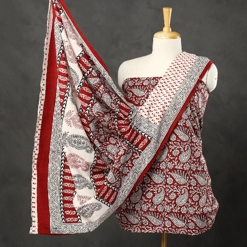 Take Advantage Red - 3pc Bagh Print Cotton Dress Material Set 47