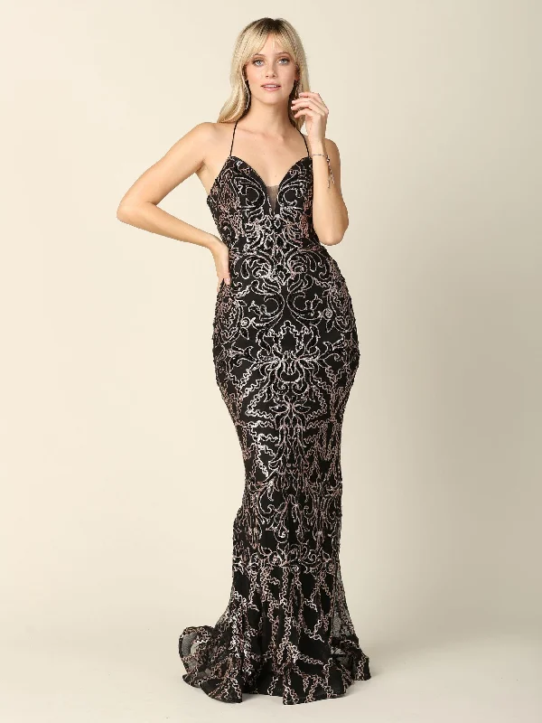 Best Bargains Long Formal Spaghetti Strap Fitted Prom Dress