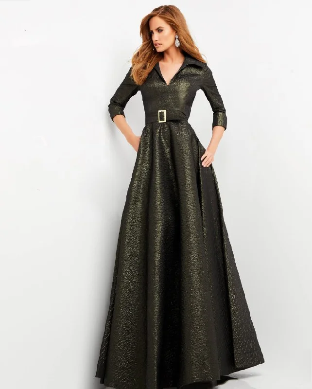 Early Bird Discount Jovani 05075 Long Pleated A Line Metalic Formal Prom Dress