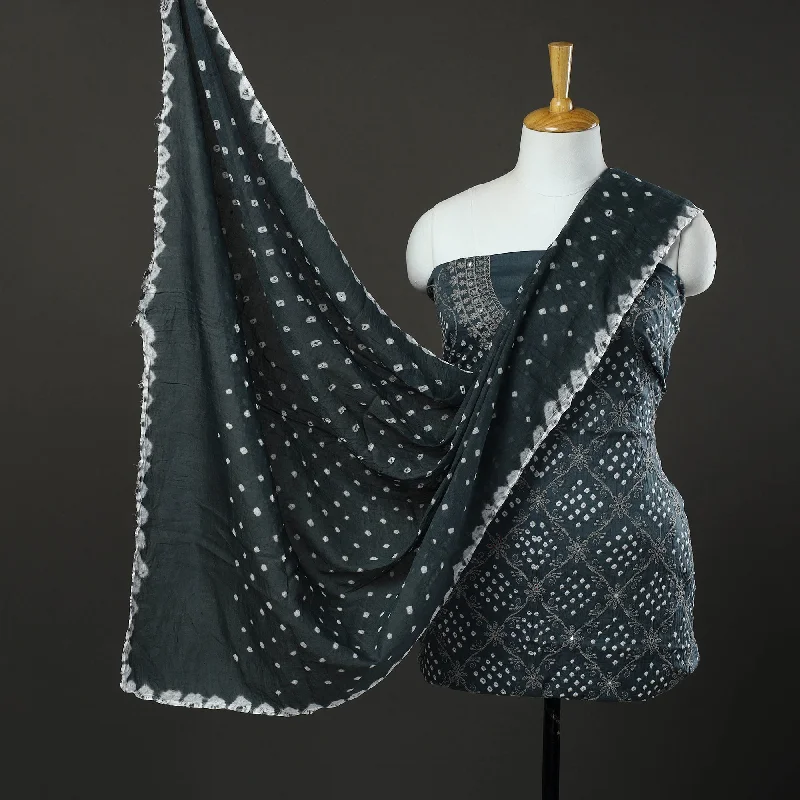 Holiday Sale Grey - 3pc Tie & Dye Satin Cotton Bandhani Dress Material 04