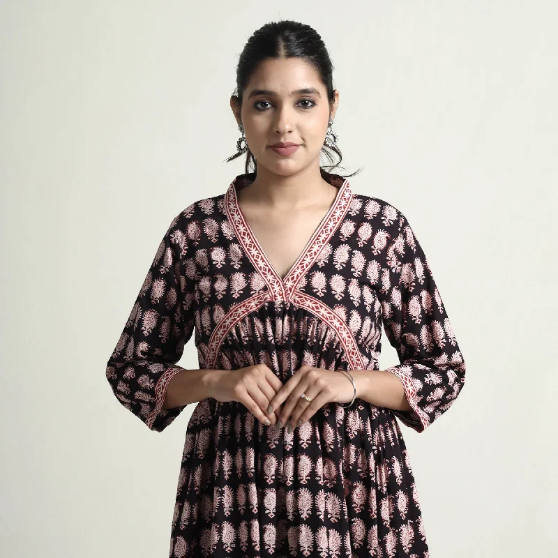 Mega Sale Black - Bagh Block Printed Cotton Dress