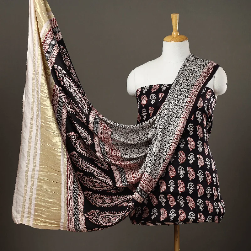 Season Finale Sale Black - 3pc Modal Silk Bagh Print Suit Material 03