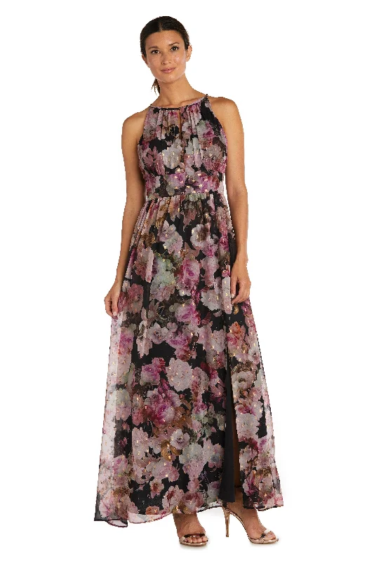 Year-End Sale R&M Richards 9072 Long Halter Floral Print Dress