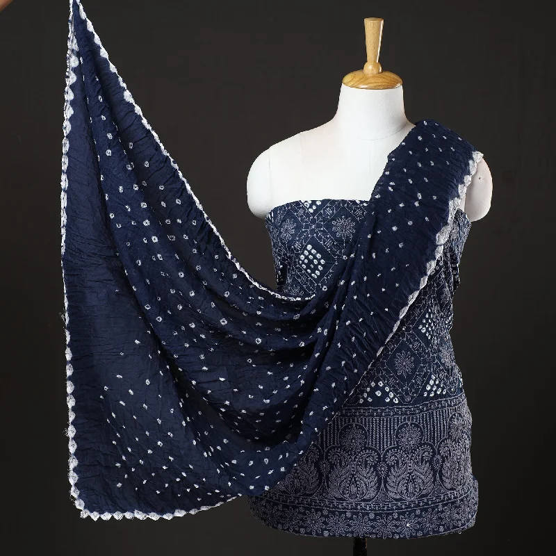 Super Sale Blue - 3pc Kutch Bandhani Tie-Dye Mirror Work Satin Cotton Suit Material Set 79 Super Sale Blue - 3pc Kutch Bandhani Tie-Dye Mirror Work Satin Cotton Suit Material Set 79