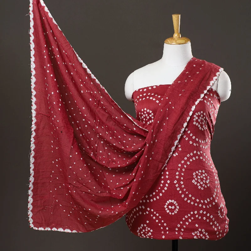 Instant Discount Red - 3pc Satin Cotton Kutch Bandhani Dress Material 40