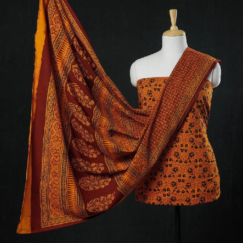 Grand Opening Sale Orange - 3pc Natural Dyed Cotton Bagh Print Suit Material Set