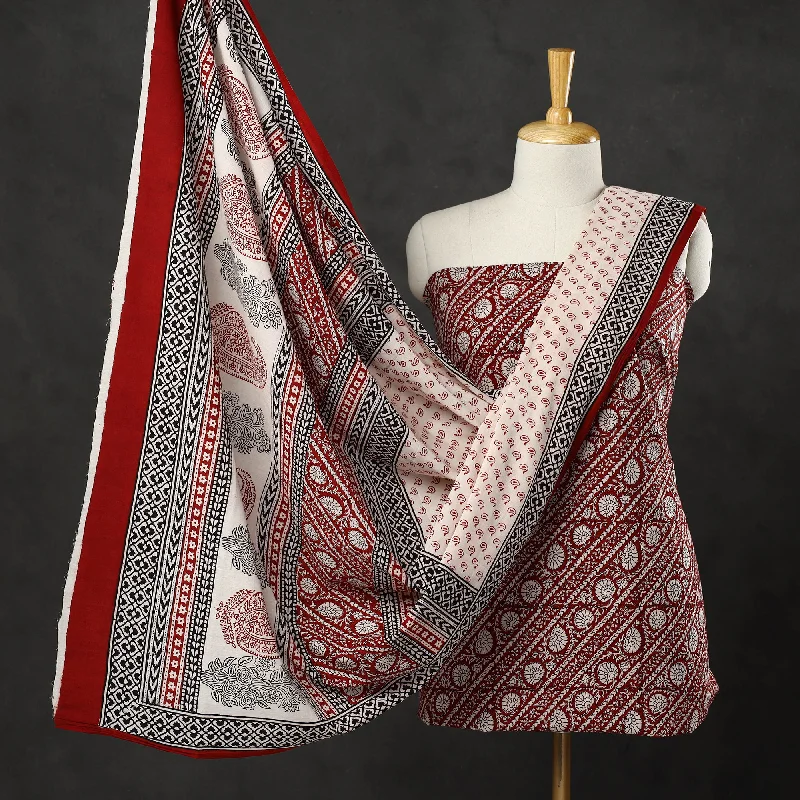 Deal Mania Red - 3pc Bagh Print Cotton Dress Material Set 21