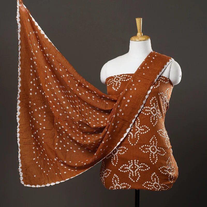 Can't Miss Brown - 3pc Satin Cotton Kutch Bandhani Dress Material 46