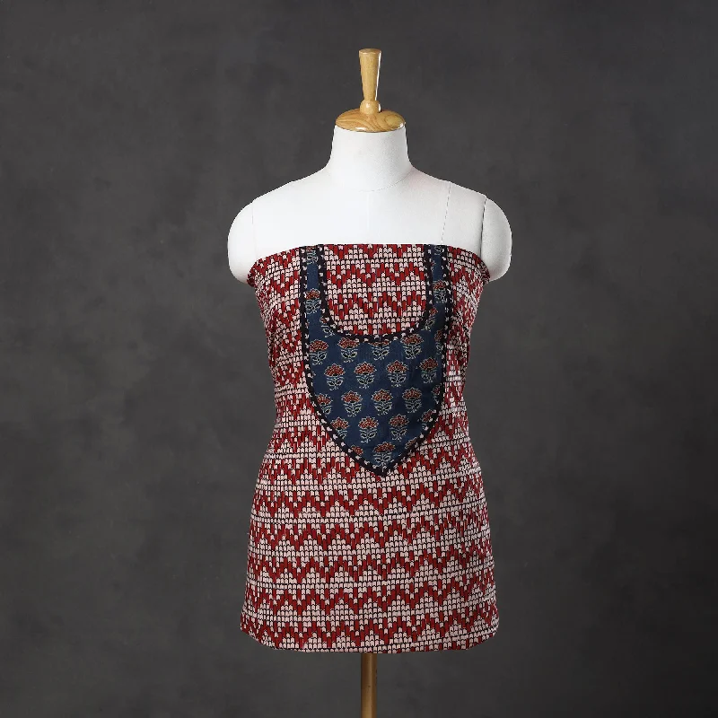 Online Only Red - Bagh Print Cotton Kurta Material with Patchwork (3m) 10