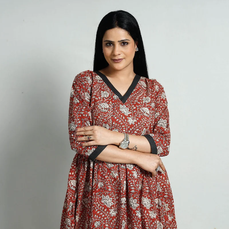 Deal Dash Red - Bagru Block Printed Cotton Flared Dress