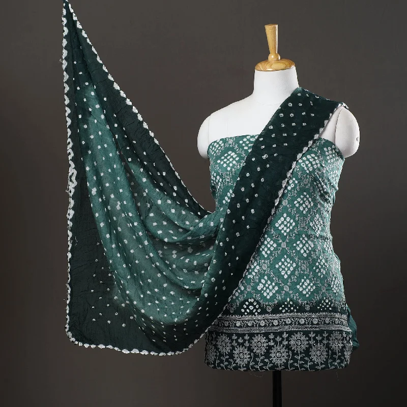 Deal Zone Green - 3pc Satin Cotton Kutch Bandhani Dress Material 60