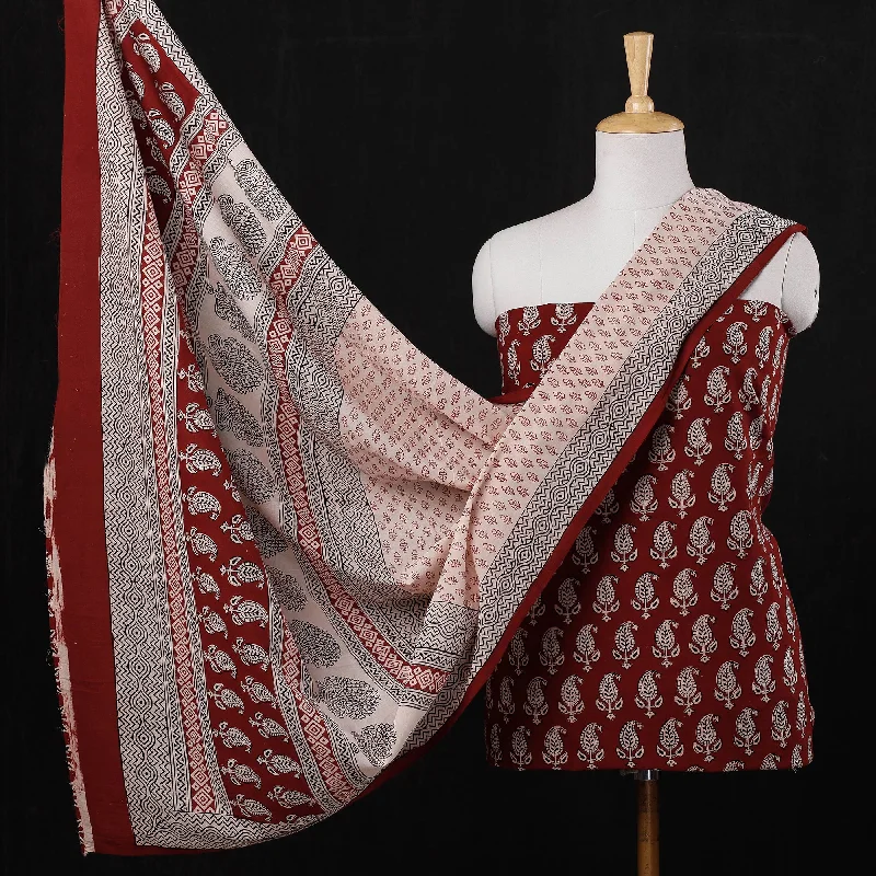 Today Only Red - 3pc Natural Dyed Cotton Bagh Print Suit Material Set 07