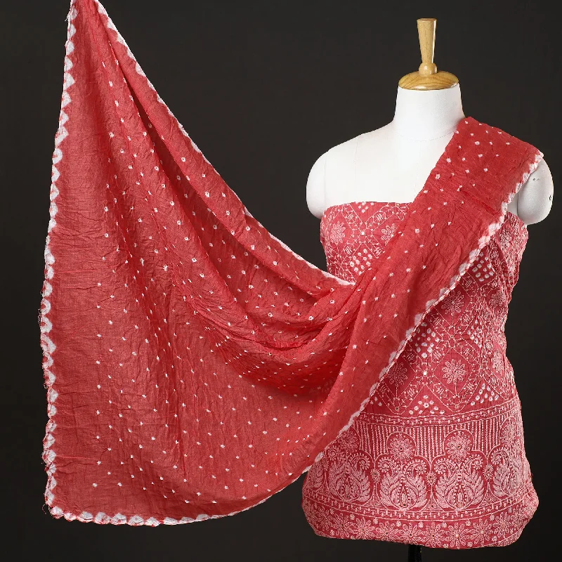 Savings Galore Red - 3pc Kutch Bandhani Tie-Dye Mirror Work Satin Cotton Suit Material Set 81 Savings Galore Red - 3pc Kutch Bandhani Tie-Dye Mirror Work Satin Cotton Suit Material Set 81