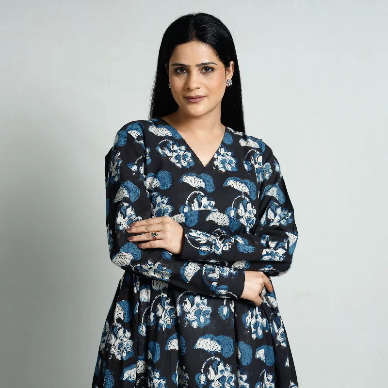 Now or Never Black - Bagru Block Printed Cotton Flared Dress