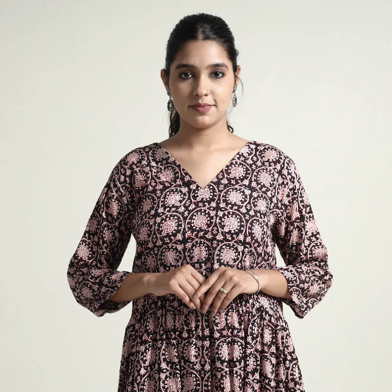 Flash Sale Black - Bagh Block Printed Cotton Dress