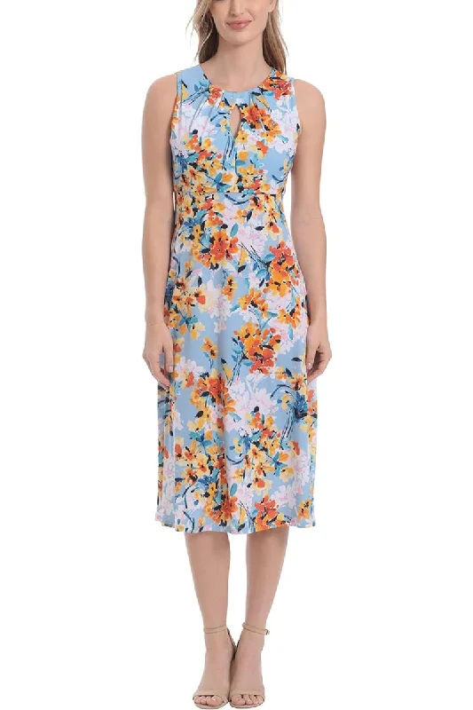 Limited Quantity London Times T6725M A Line Printed Short Cocktail Midi Dress