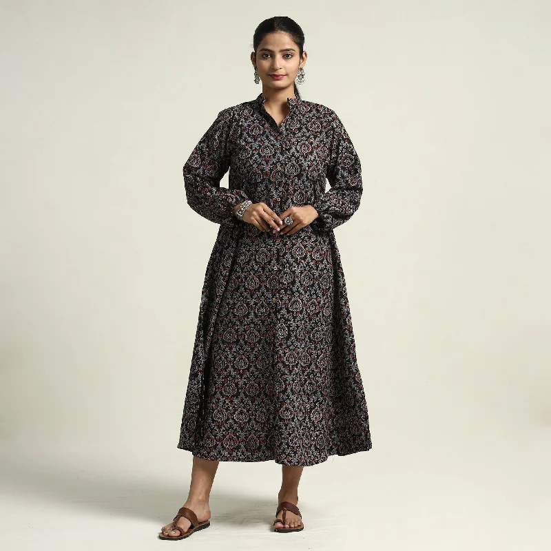 Extra Savings Black - Hand Block Print Cotton Ajrakh Dress