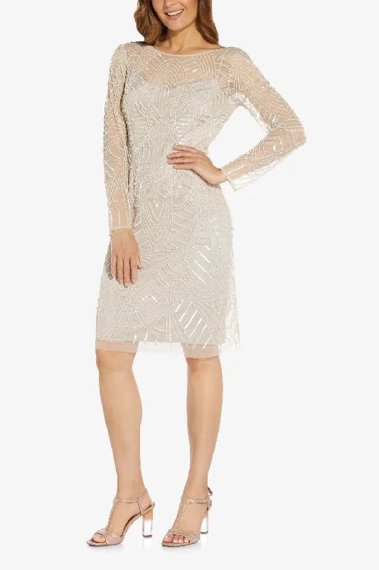 Price Blitz Adrianna Papell AP1E208662 Short Long Sleeve Embellished Mesh Dress