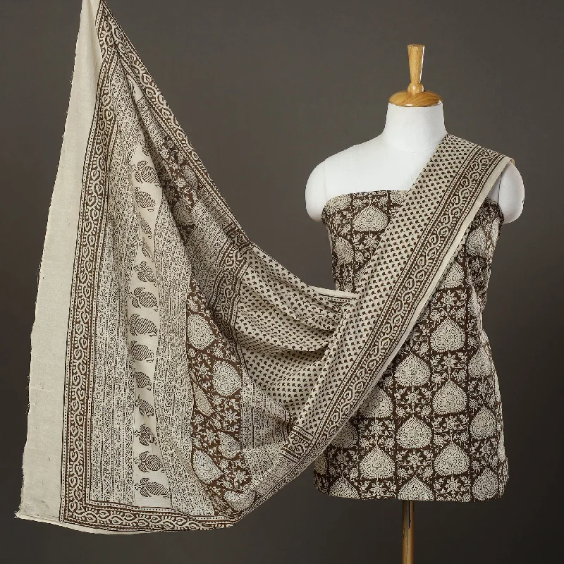 Low Prices Beige - 3pc Cotton Bagh Print Suit Material Set 14