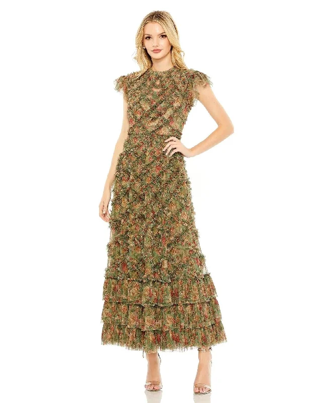 Savings Galore Mac Duggal 8009 Cap Sleeve Tea Length Dress