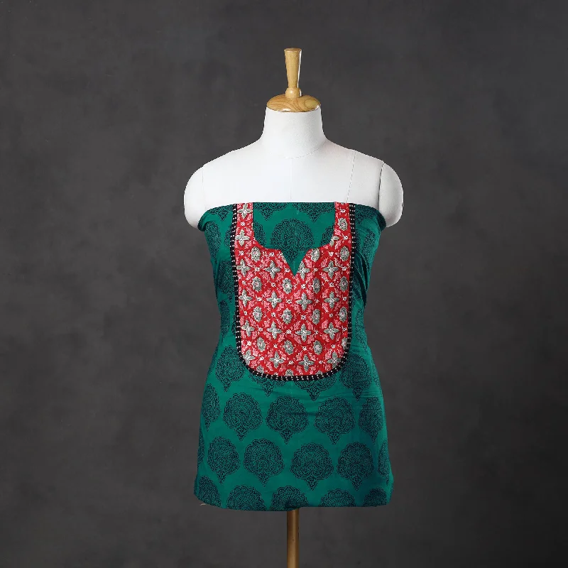 Value Deals Green - Bagh Print Cotton Kurta Material with Patchwork (3m) 04
