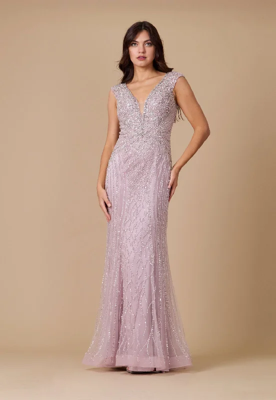 Daily Deals Long Hand Beaded Couture Formal Evening Dress Mauve