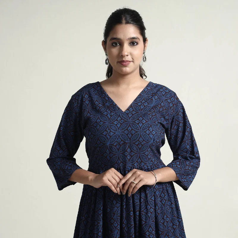 Exclusive Savings Blue - Bagh Block Printed Cotton Dress