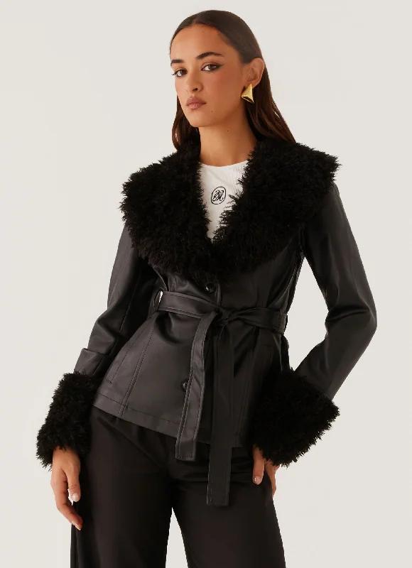 Clearance Event Street Lights Fur Trim Jacket - Black