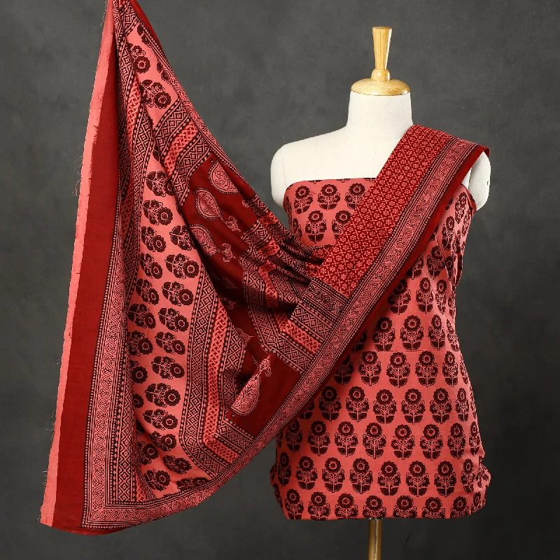 Super Deal Red - 3pc Bagh Print Cotton Dress Material Set 85