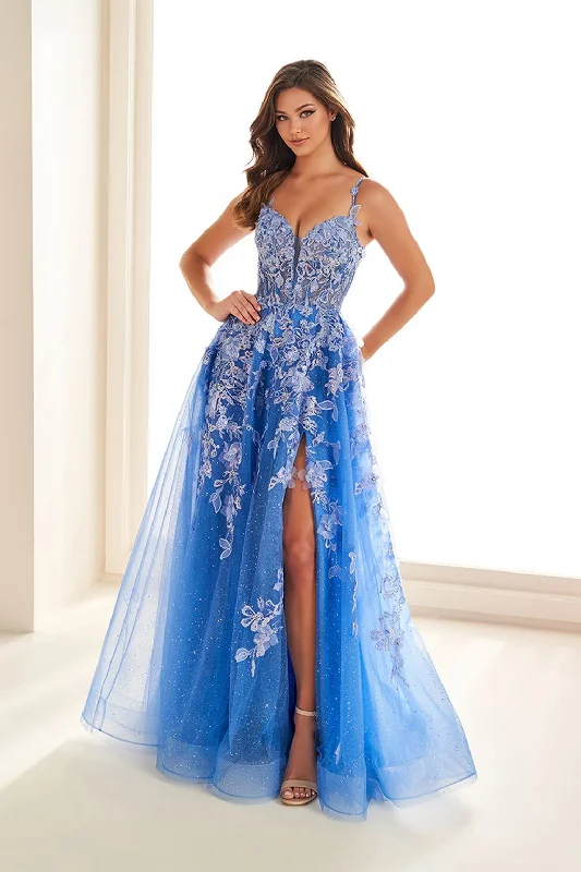 Stock Clearance Ellie Wilde EW36208 Long A Line Side Pocket Slit Formal Sequin Prom Dress