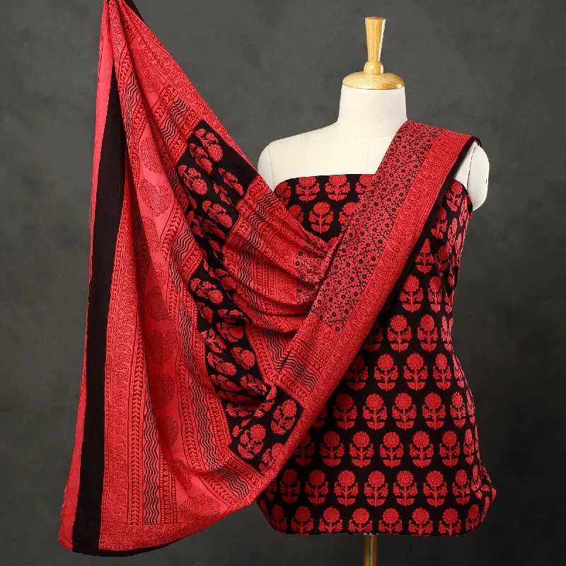 Lowest Prices Red - 3pc Bagh Print Cotton Dress Material Set 77