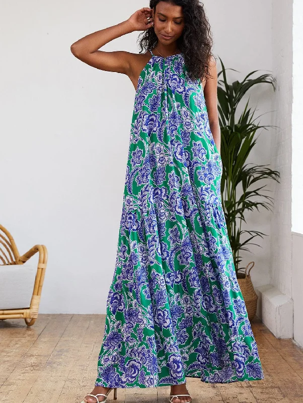 Quick Sale Everly Positano Print LENZING™ ECOVERO™ Halterneck Maxi Dress | Green & Blue