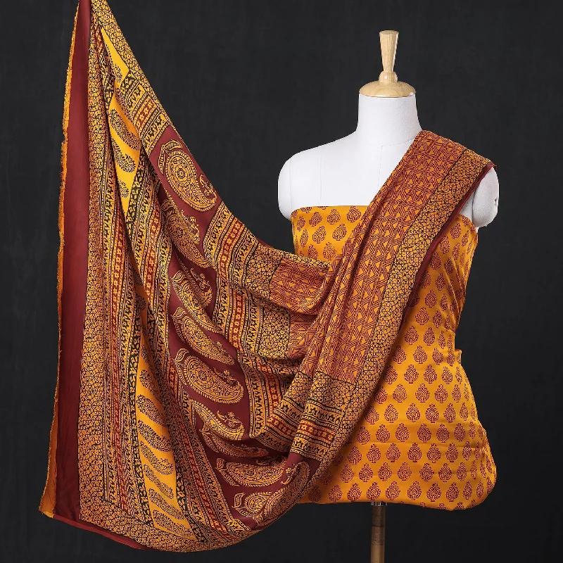 Blowout Deals Yellow - 3pc Modal Silk Bagh Print Suit Material Set