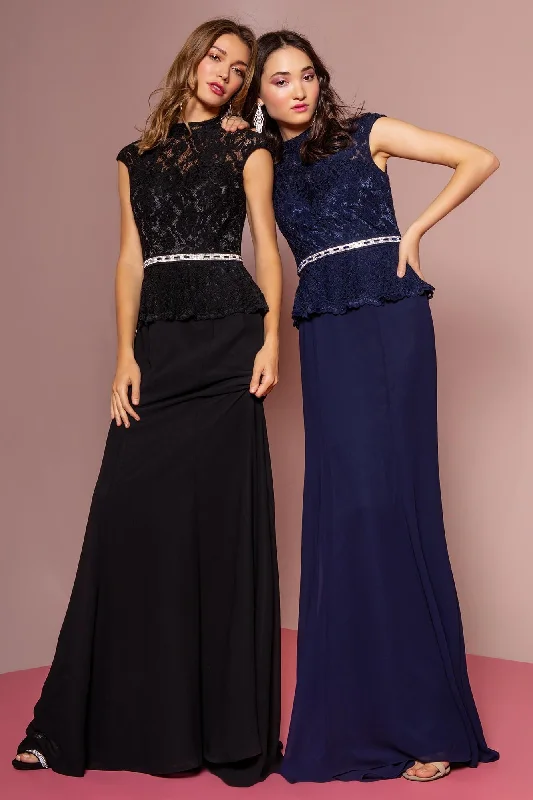 Don't Wait Black 2XL Prom Cap Sleeve Peplum Evening Long Dress