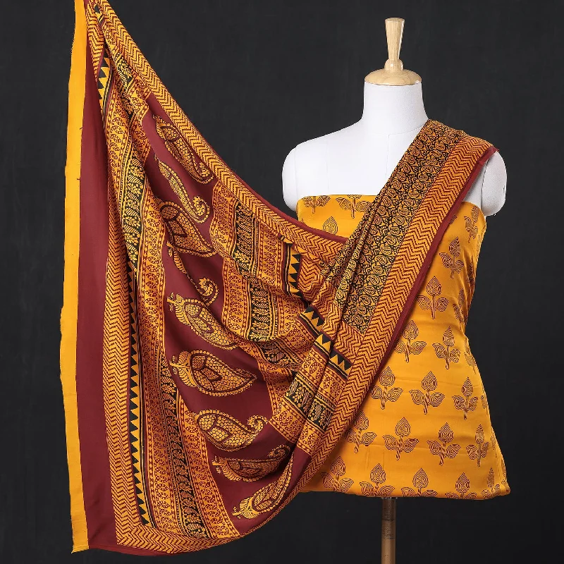 Crazy Savings Yellow - 3pc Modal Silk Bagh Print Suit Material Set