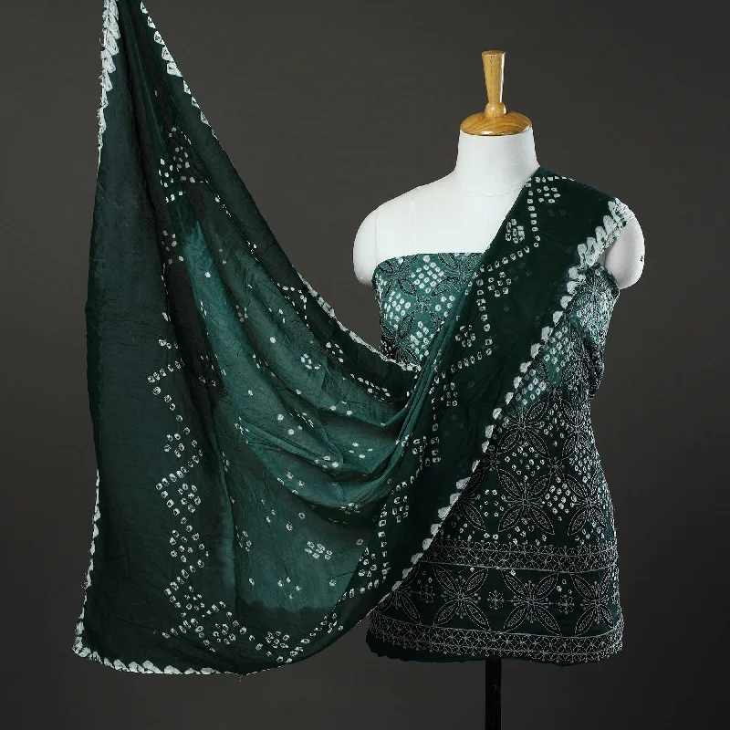 Clearance Event Green - 3pc Tie & Dye Satin Cotton Bandhani Dress Material 67