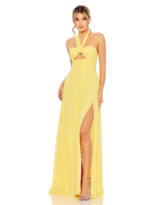 Act Fast Mac Duggal 55898 Long Halter Chiffon Formal Gown