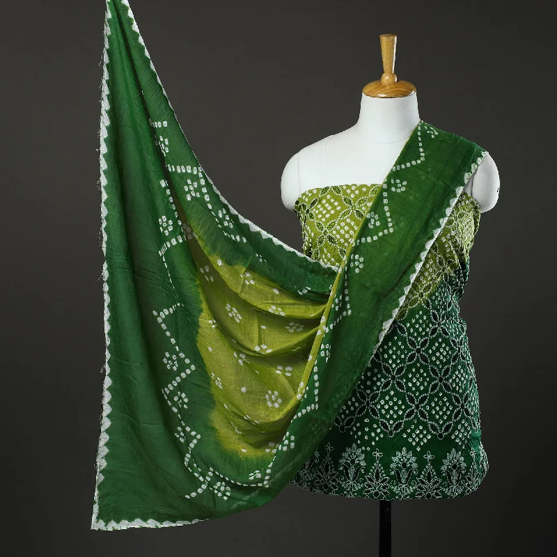 Special Savings Green - 3pc Tie & Dye Satin Cotton Bandhani Dress Material 65