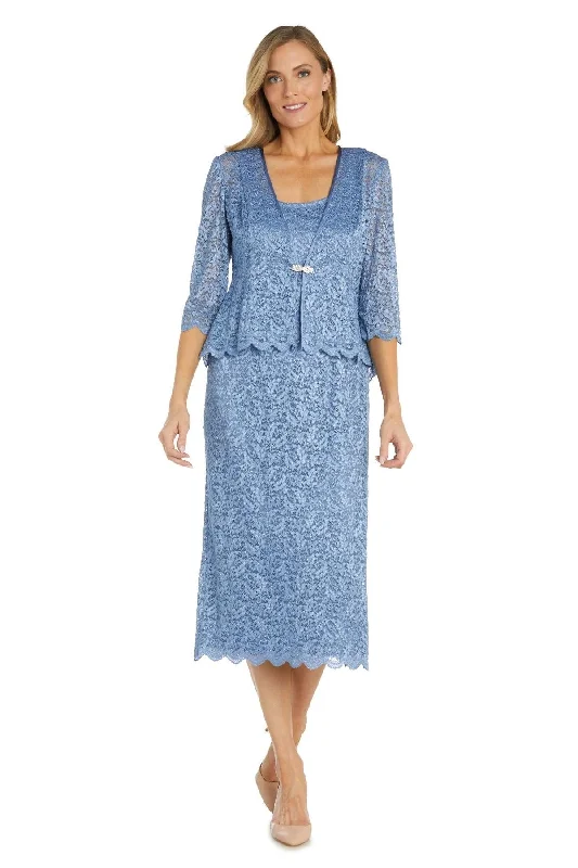 Limited Time Offer R&M Richards 9285 Mother of the Bride Lace Jacket Midi Dress Sale