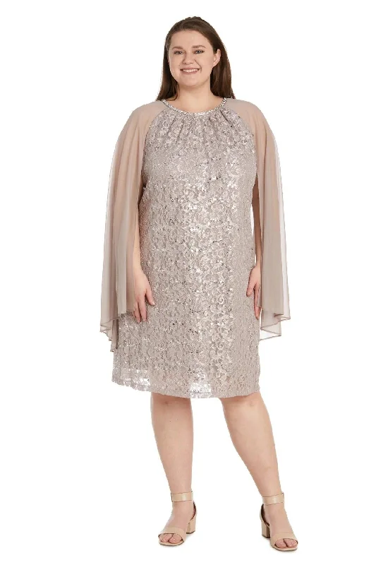 Savings Event R&M Richards 2808W Plus Size Short Glitter Lace Cape Dress