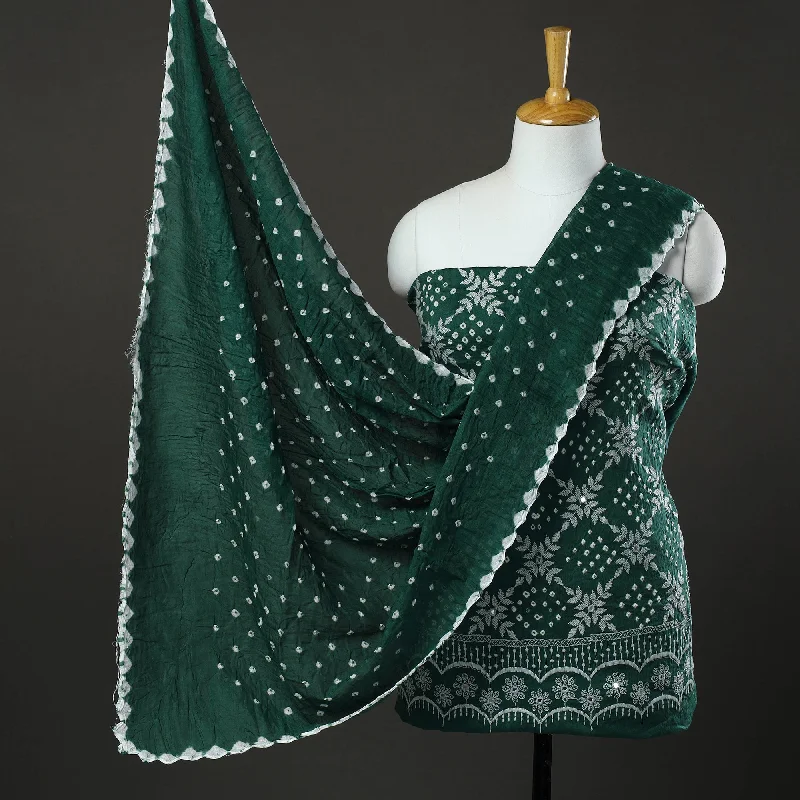 Overstock Green - 3pc Tie & Dye Satin Cotton Bandhani Dress Material 22