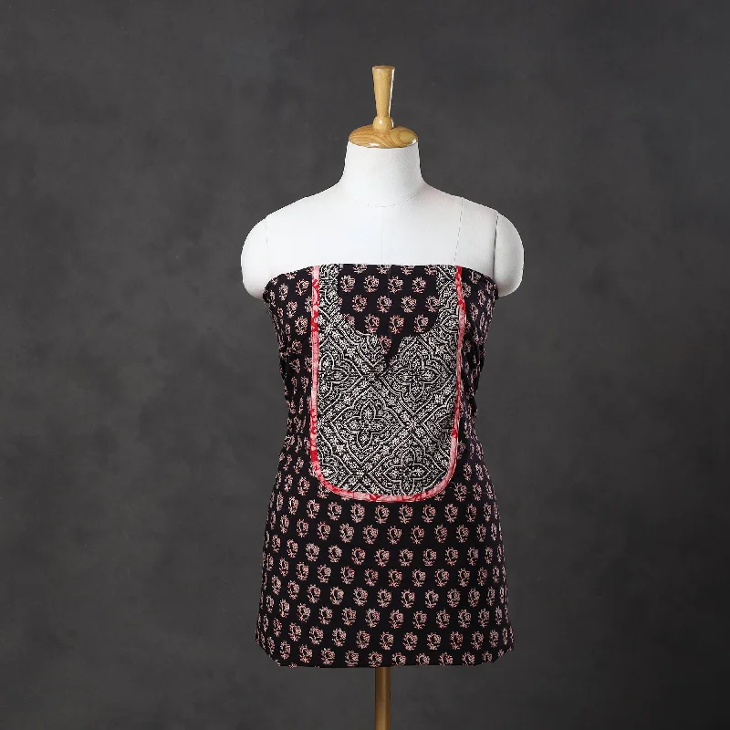 Unmissable Offer Black - Bagh Print Cotton Kurta Material with Patchwork (3m) 05