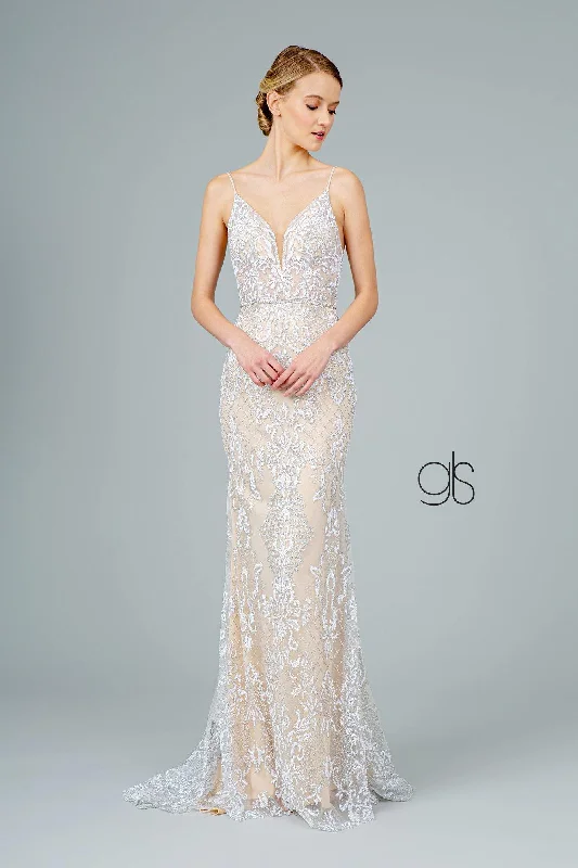 Crazy Deals Jeweled Waist Band Accented Glitter Mesh Long Prom Dress Sale