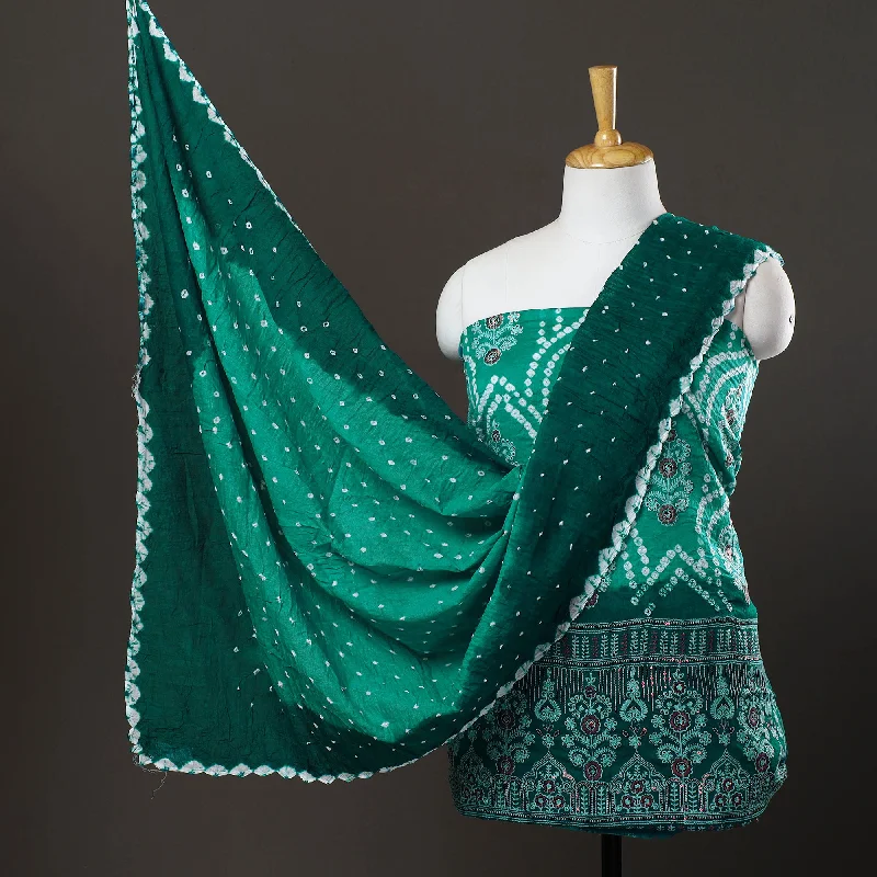 Price Break Green - 3pc Satin Cotton Kutch Bandhani Dress Material 57