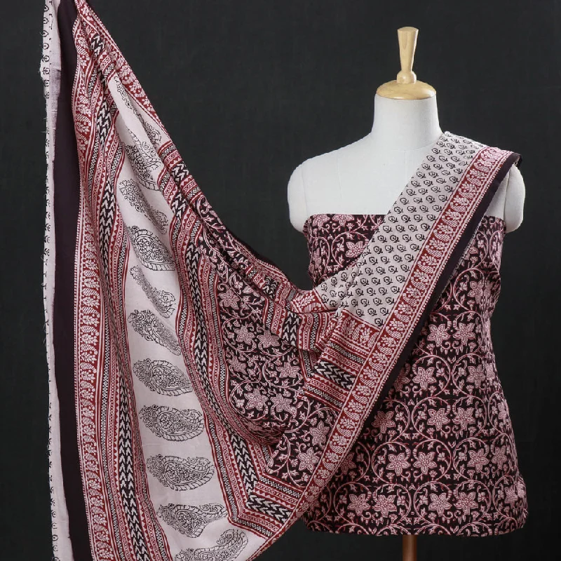 Seasonal Clearance Red - 3pc Natural Dyed Cotton Bagh Print Suit Material Set